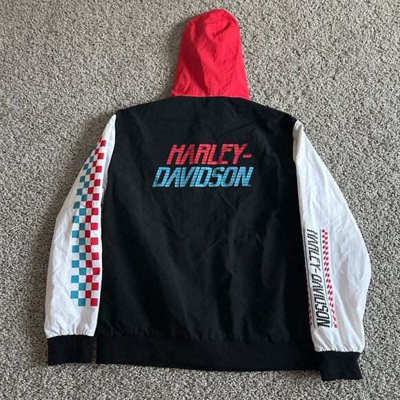 Harley-Davidson Colorblock Pullover Windbreaker Jacket Hooded With Graphics - Picture 13 of 13